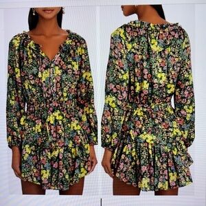 LoveShackFancy Floral Mini Dress - Black, Pink, Yellow